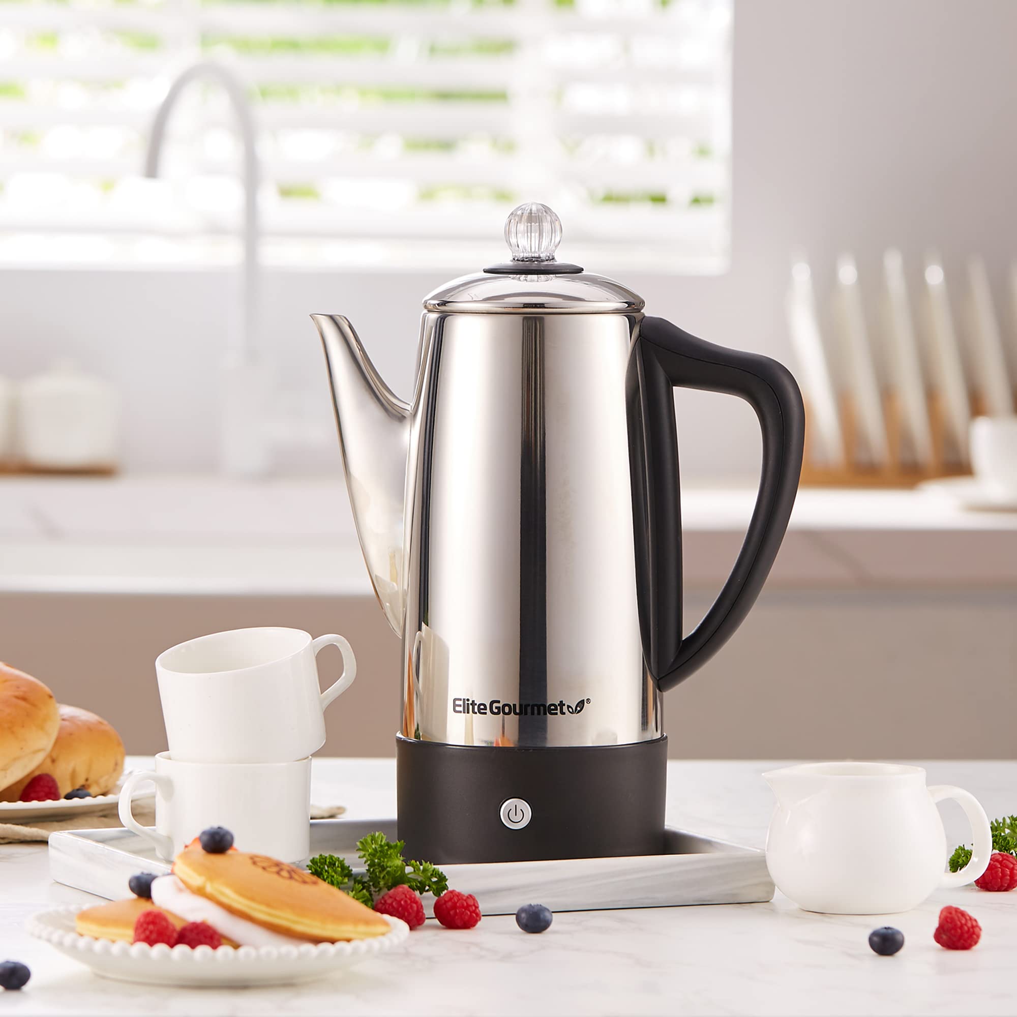 Elite Gourmet Ec812 Electric 12-Cup Coffee Percolator With Keep Warm, Clear Brew Progress Knob Cool-Touch Handle Cord-Less Serve